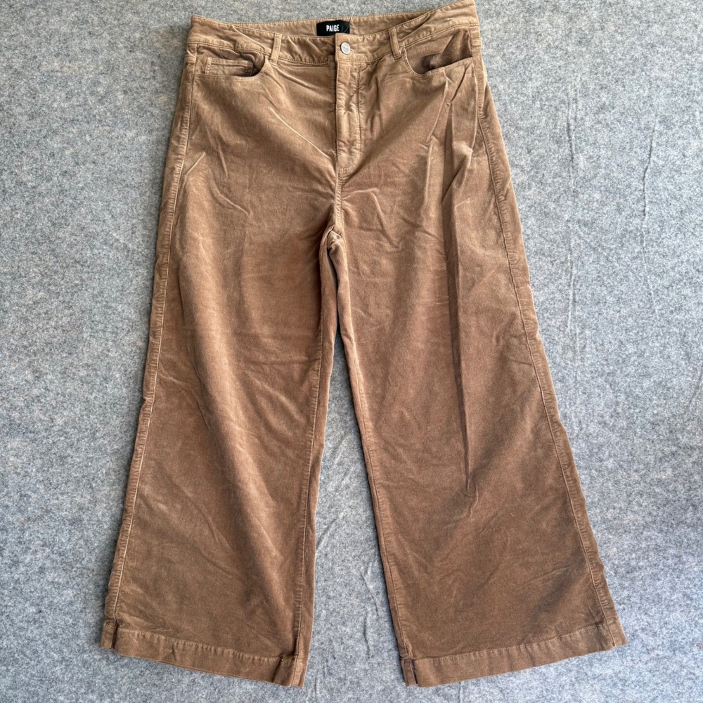 Paige Women Brown Wide Leg Corduroy Cropped Pants Size 33 High Rise Retro